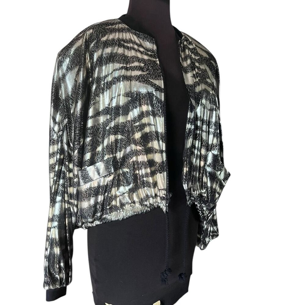 Vtg 80s Tiger Striped Metallic Cropped Oversized Jacket M Glam Mobwife Eclectic